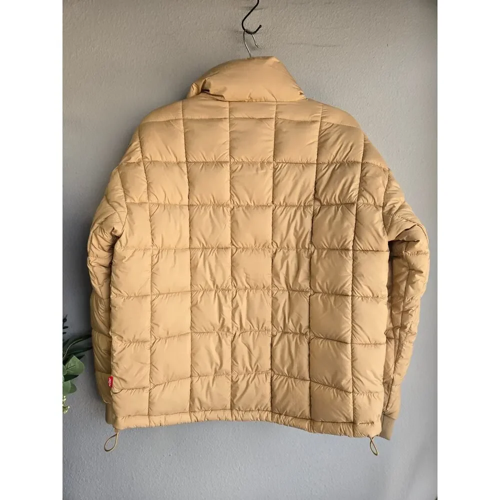 Levi's 733 Box Quilted Puffer Jacket Tan Beige S Small‎ Pockets Full Zip